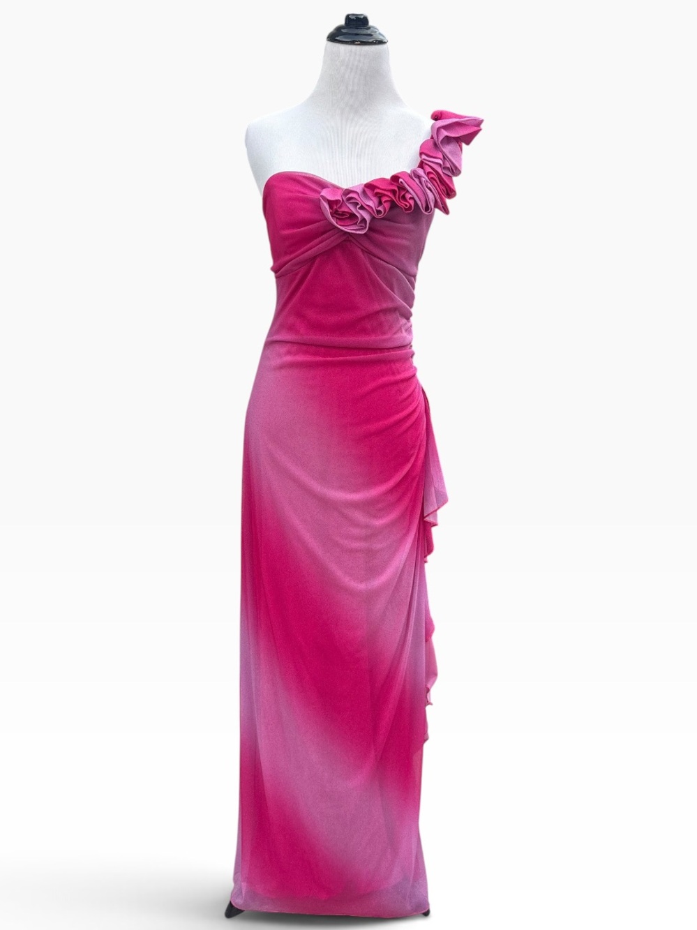 Vintage Y2K City Triangles Pink Ombre Ruched Maci Dress with Rosette